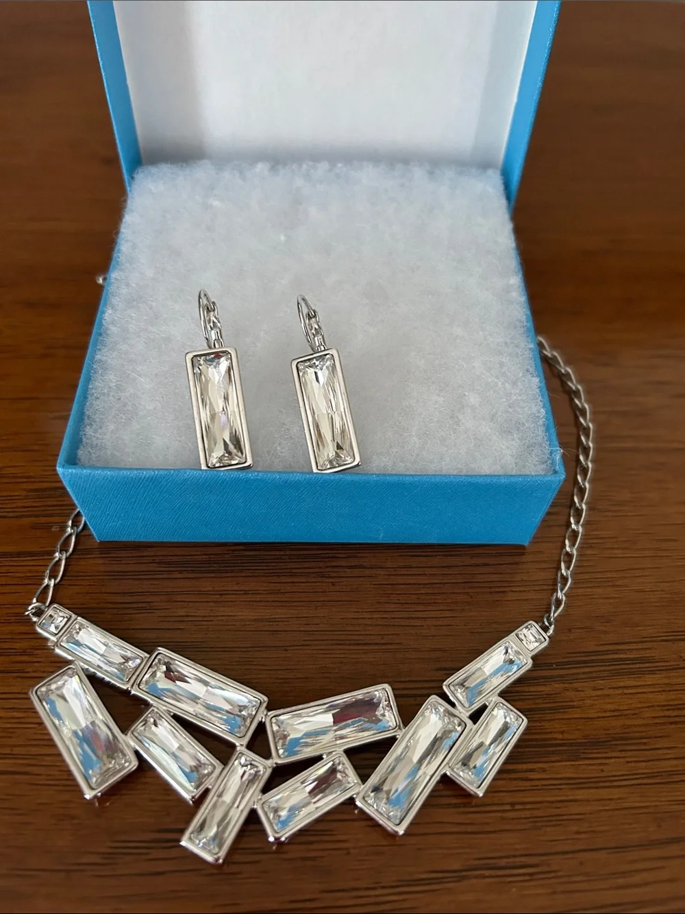 Touchstone Crystal Silver-Tone Clear Baguette Necklace and Earrings